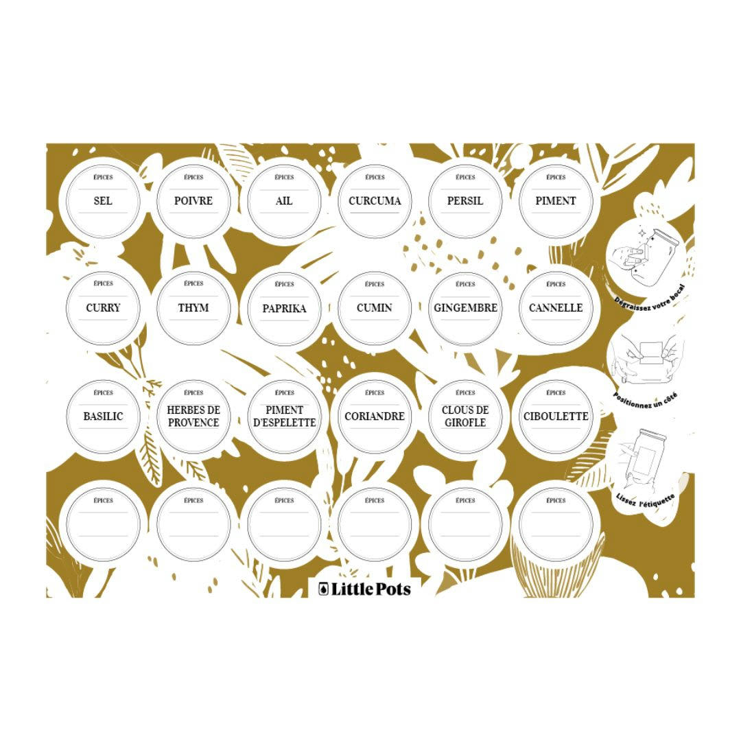 - Planche de 24 étiquettes Waterproof - Univers Épices