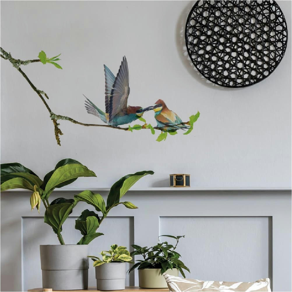 OISEAUX - Stickers muraux oiseaux sur une branche 68x18cm