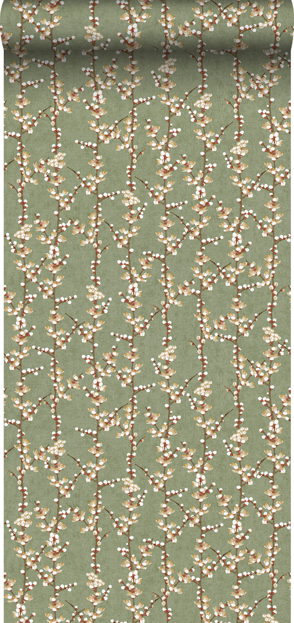 Sanders & Sanders behang bloesemtak vergrijsd olijfgroen en wit - 53 cm x 10 m - 640182