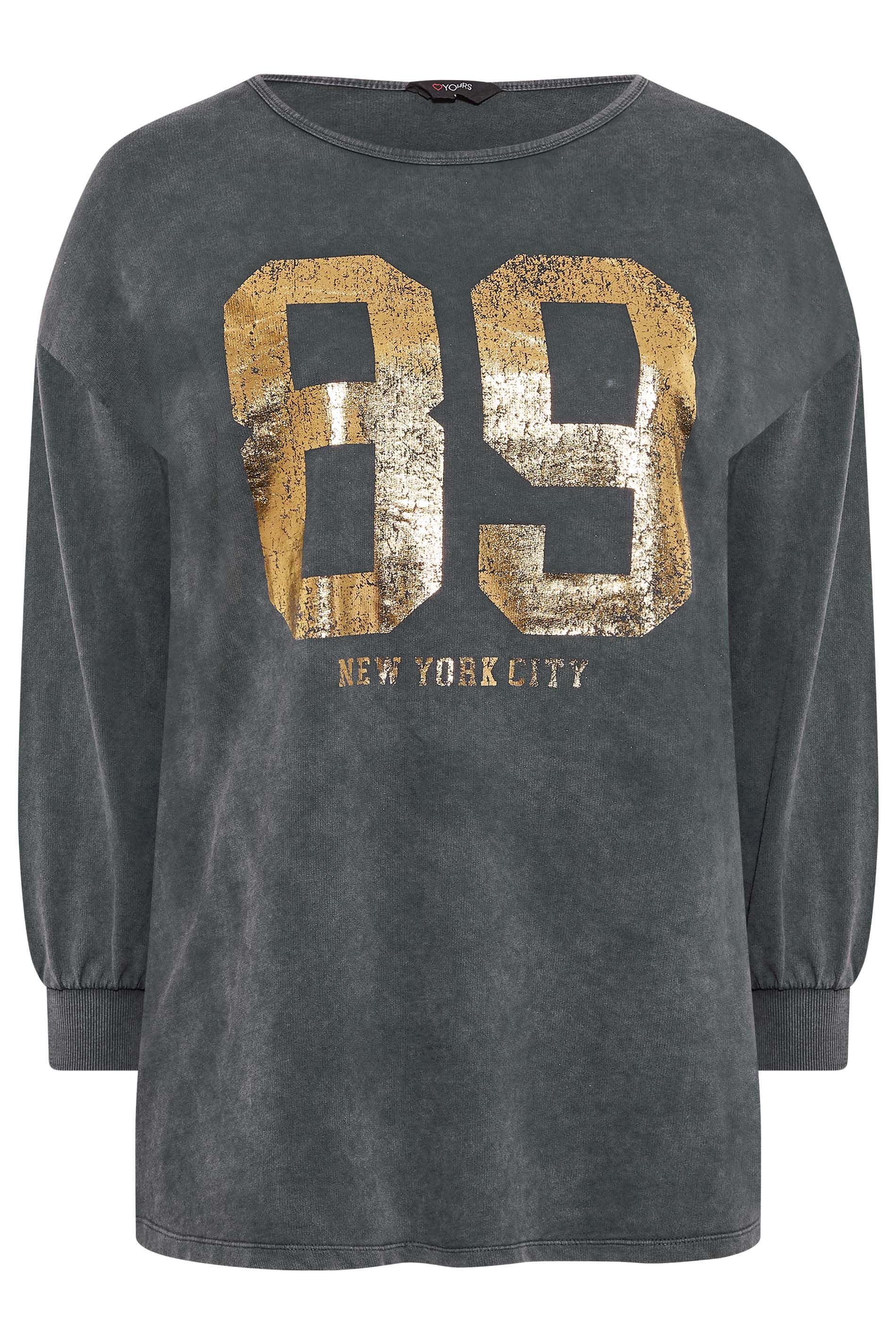 Yours Grey '89' Slogan Acid Wash Sweatshirt