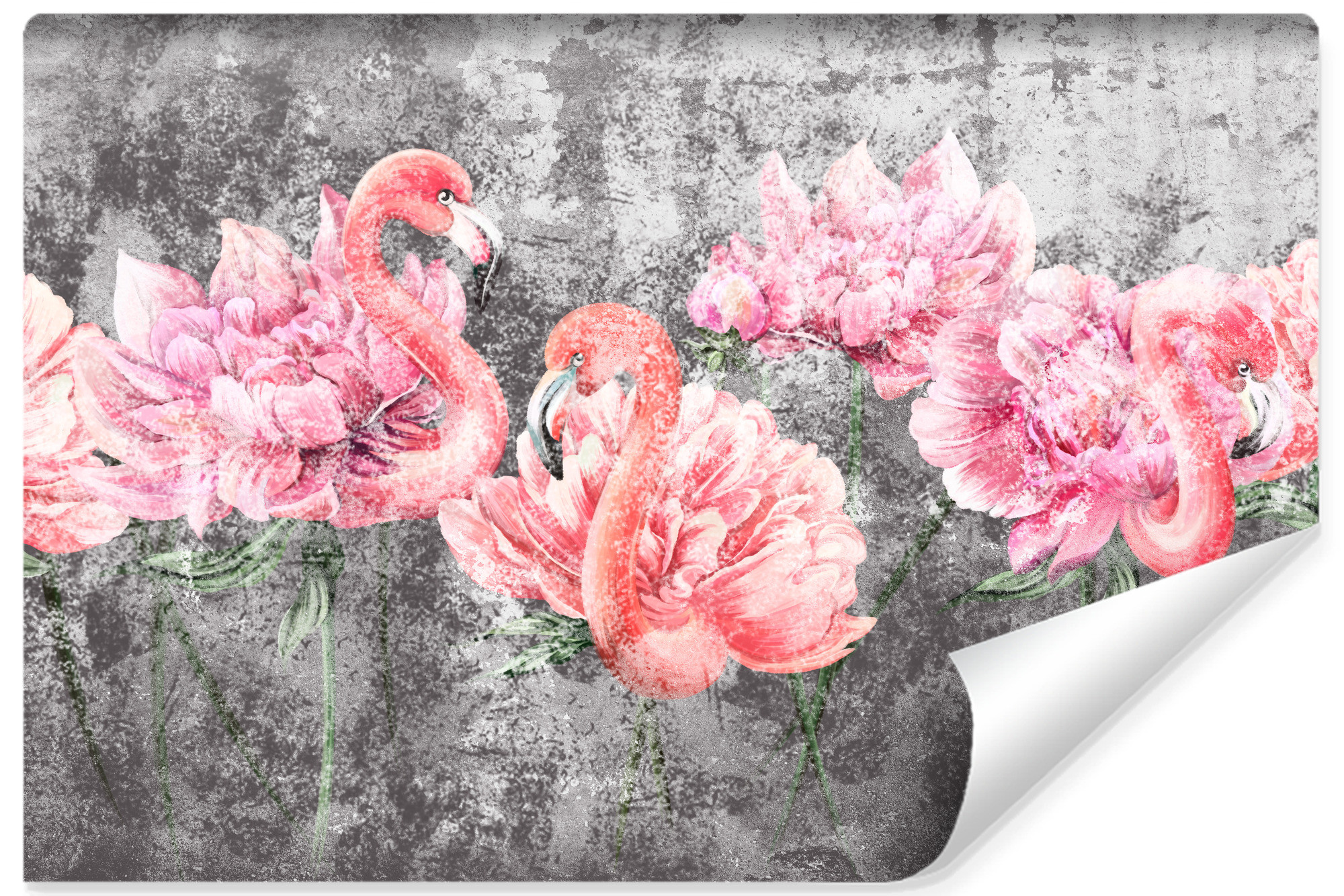 Fototapeta Flamingi Pośród Piwonii Abstrakcja 90x60cm