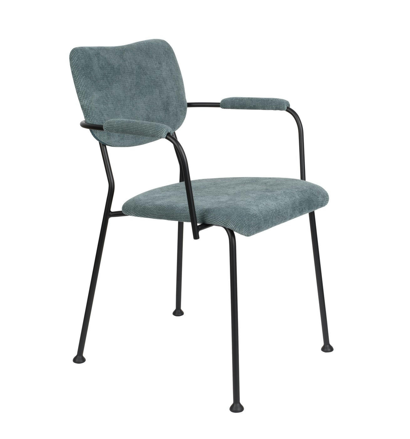 BENSON - Chaise accoudoirs velours bleu gris