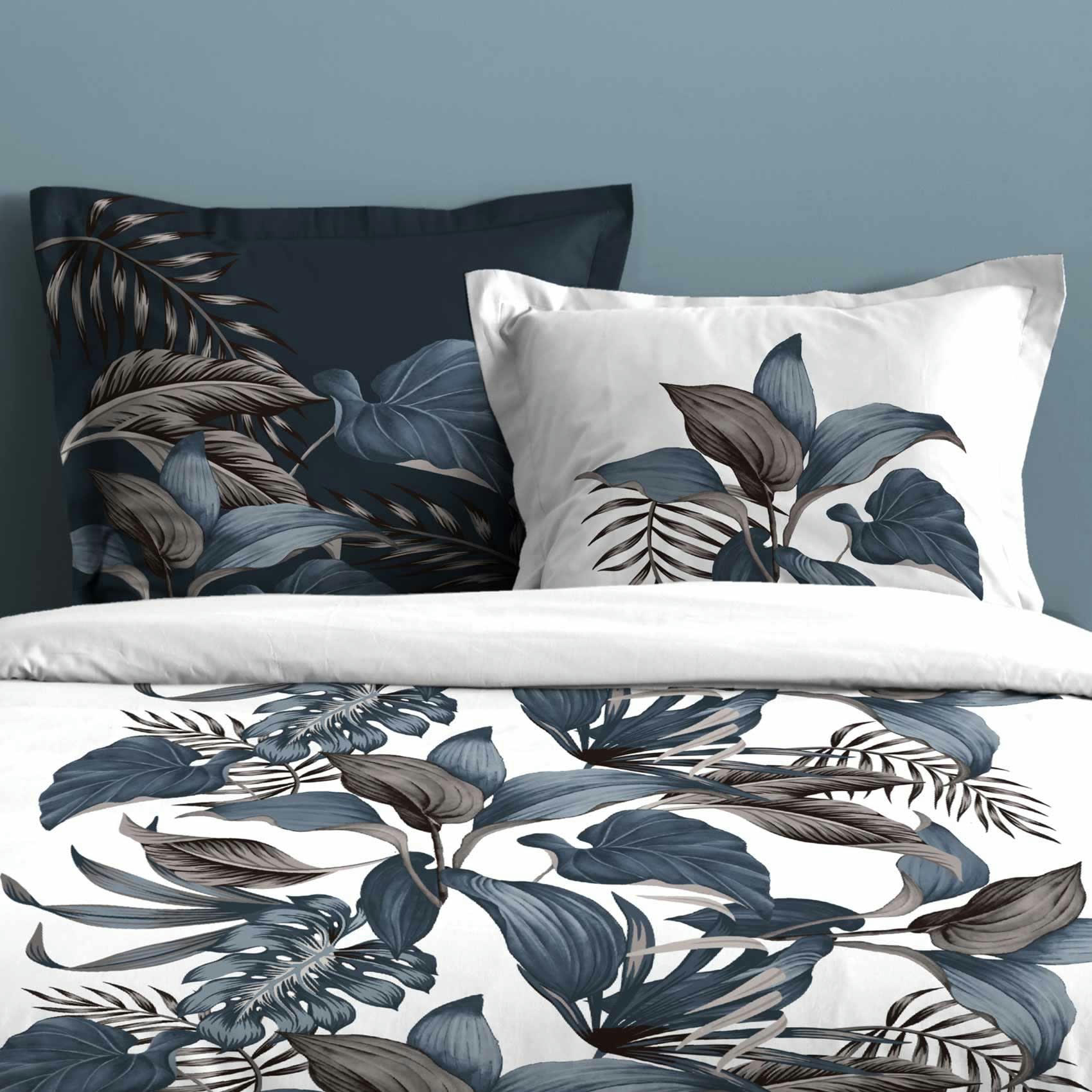 PARAISO - Parure de lit exotique chic coton bleu 220x240cm