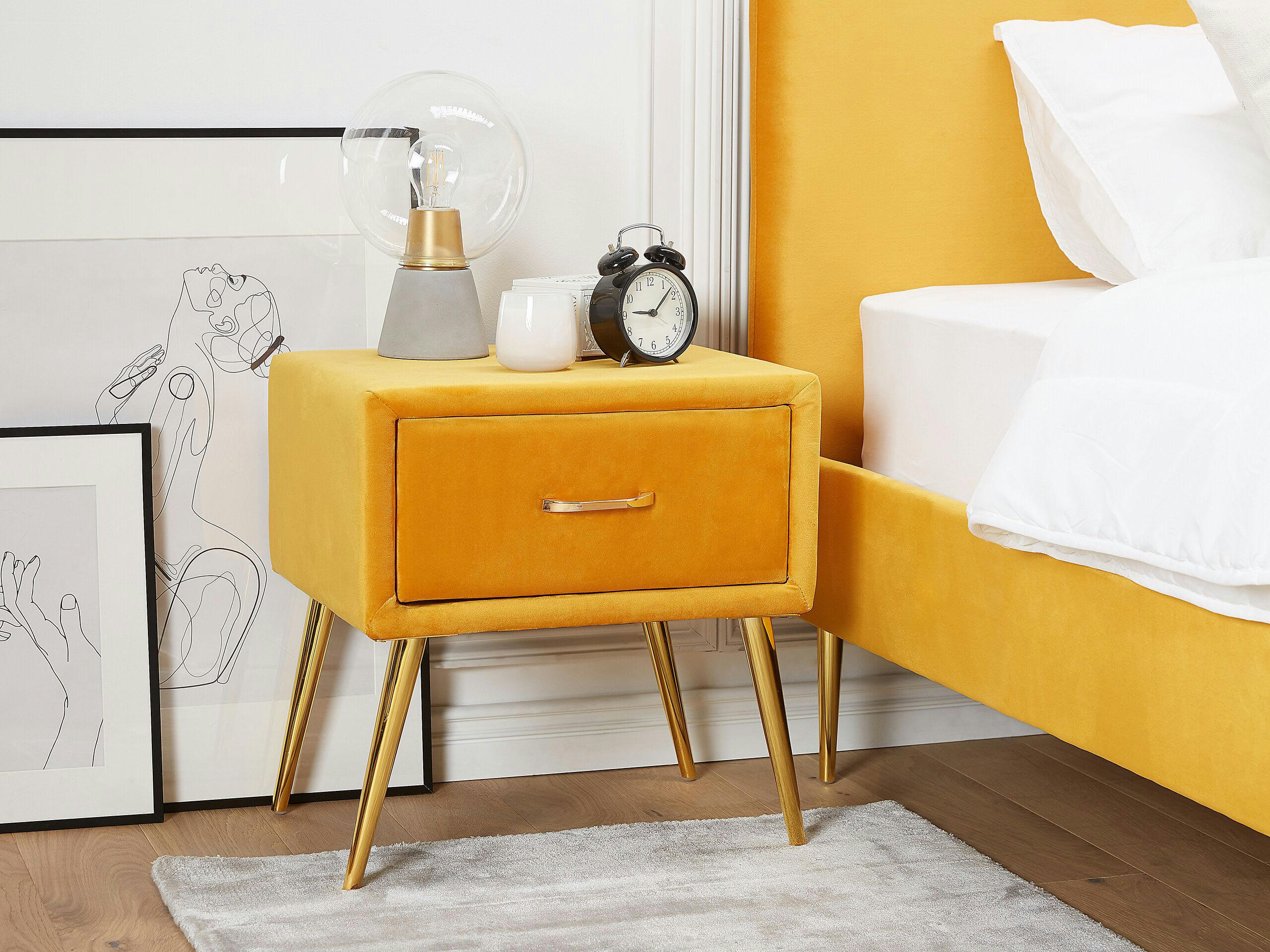 FLAYAT - Table de chevet en velours jaune