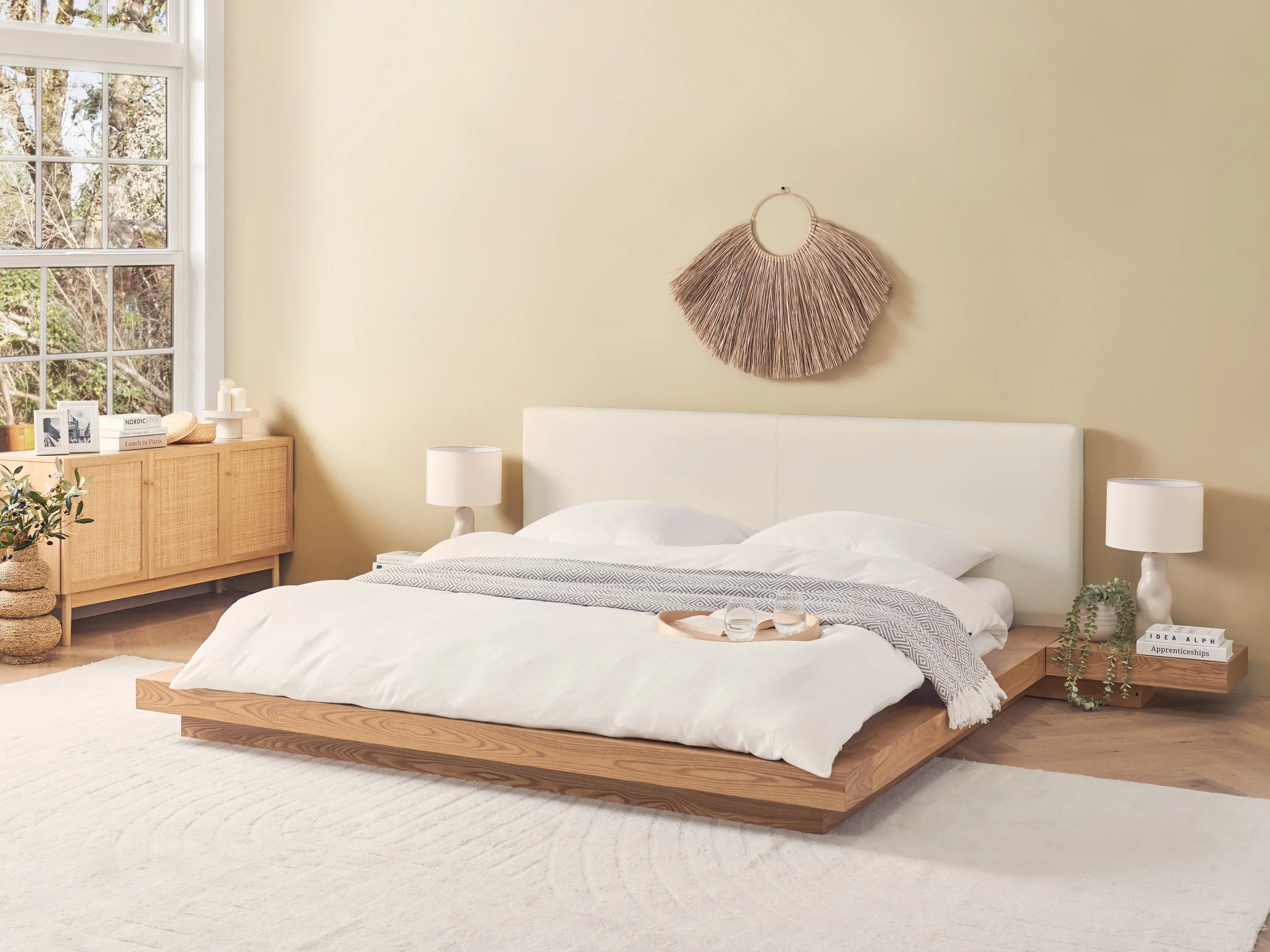 Bed Faux Leather ZEN 180 x 200 cm (EU Super King) Natural Ash Wood