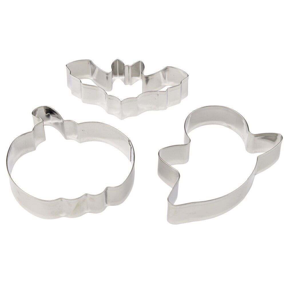 Emporte-pièces x3 chauve-souris fantôme et citrouille inox gris