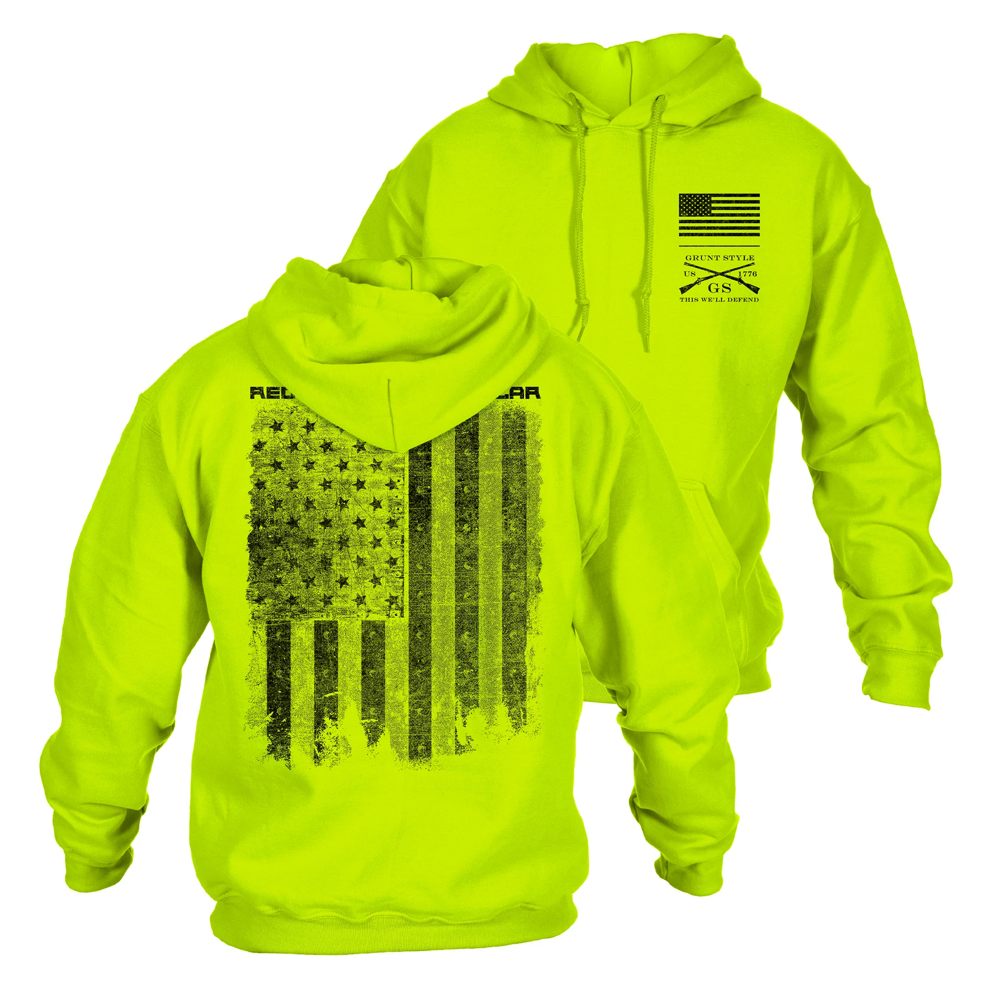 Red Blood Blue Collar  Hoodie - Safety Green