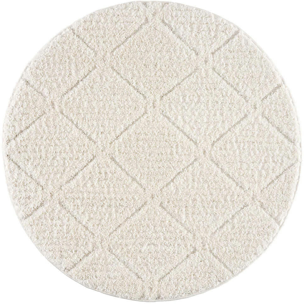 BÖHMEN - Tapis rond à poils longs et relief crème 160x160cm