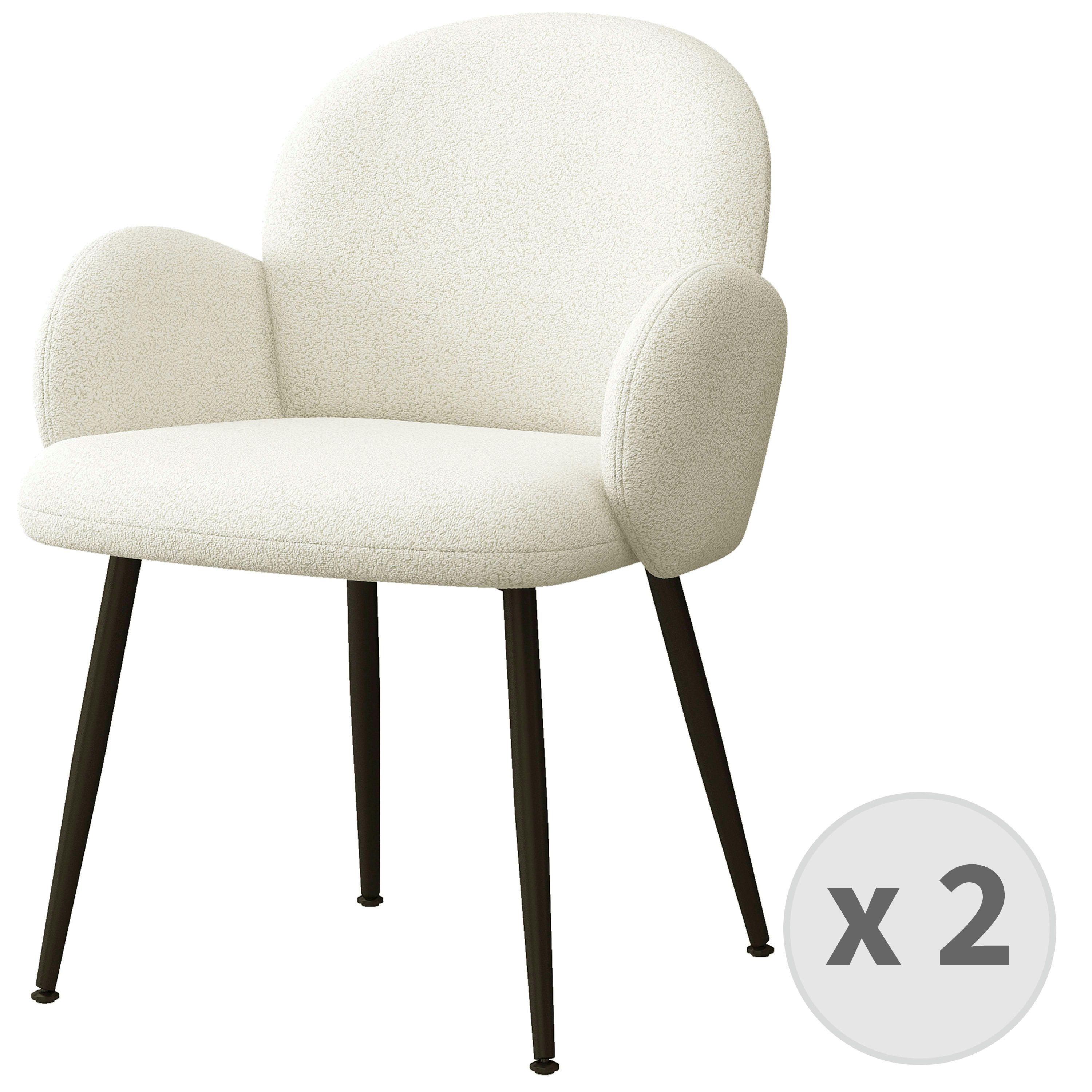 ALICE - Chaise en tissu bouclé Ecru et pieds métal noir (x2)