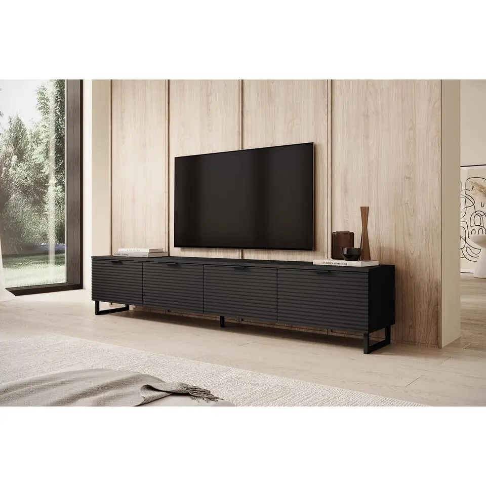 Meubella - TV-Meubel Delgado - Mat zwart - 200 cm