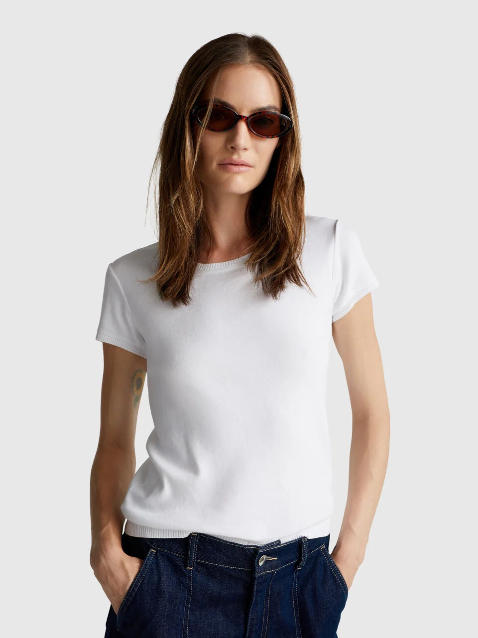 Short sleeve sweater in pure cotton