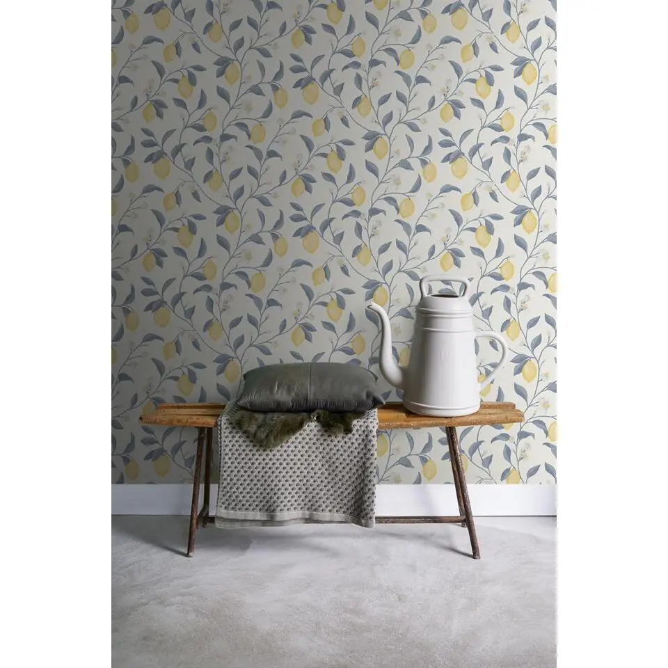 Sanders & Sanders behang fruit blauw en geel - 53 cm x 10 m