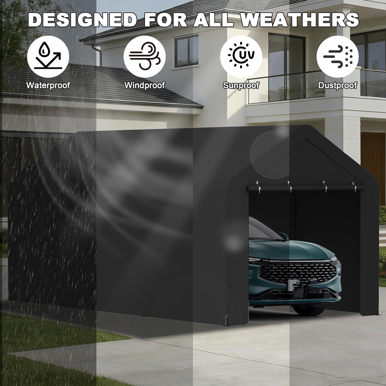 Carport 10 x 20 FT Heavy Duty, Portable Garage Canopy, Waterproof Car Canopy with Side-Opening Removable Door, Carport Canopy for Car, Truck, Boat, Equipment (Black)