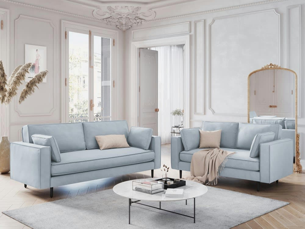 ALEXIS - Canapé 3 places en velours bleu clair