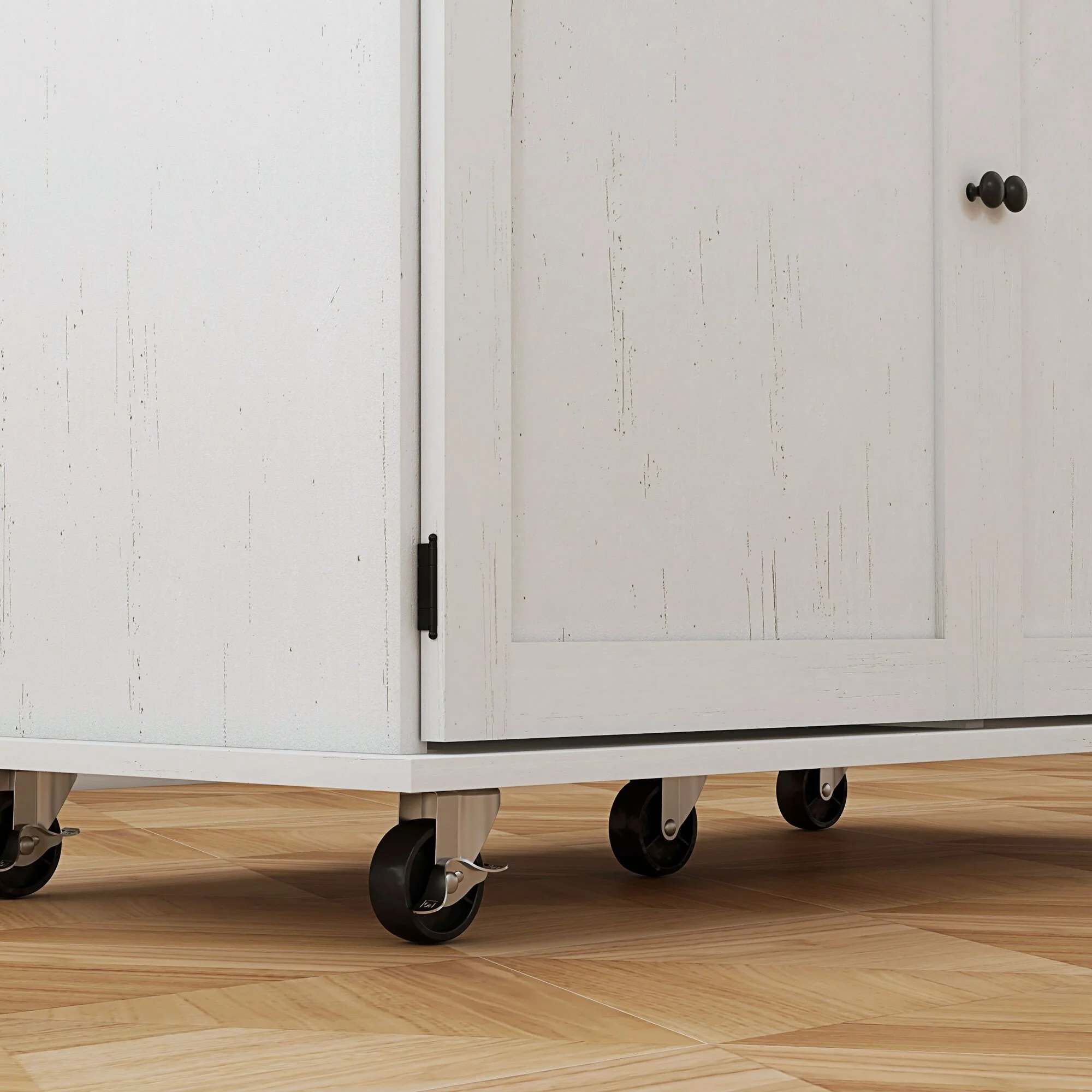 Rolling Kitchen Island Cart on Wheels with Drawer, 2 Cabinets, Rubberwood Top, Spice Rack, Towel Racks and 2 Hooks