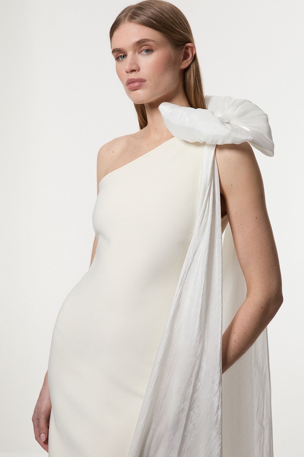 KarenMillen Petite Bandage Figure Form Knit Woven Cape Detail Maxi Dress