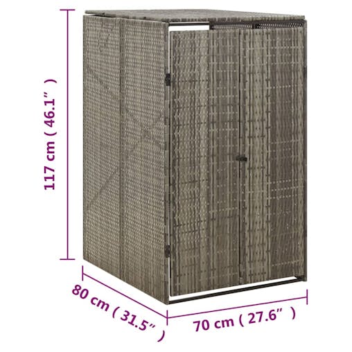 NNEVL Single Wheelie Bin Shed Grey 70x80x117 cm Poly Rattan
