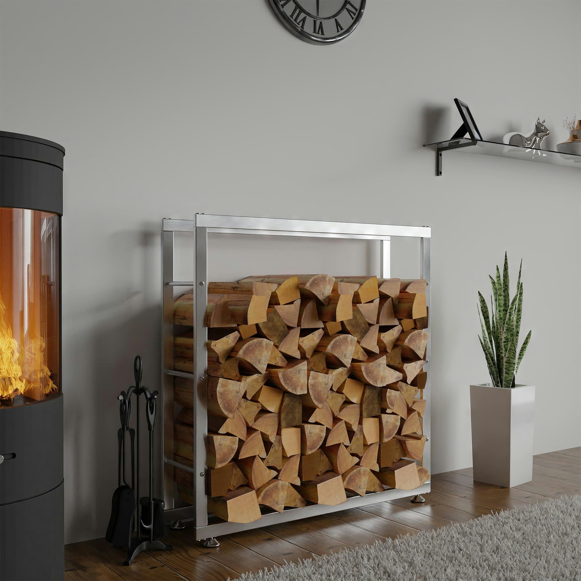 KERI - Porte-bûches solide et design en acier inoxydable Acier inoxydable