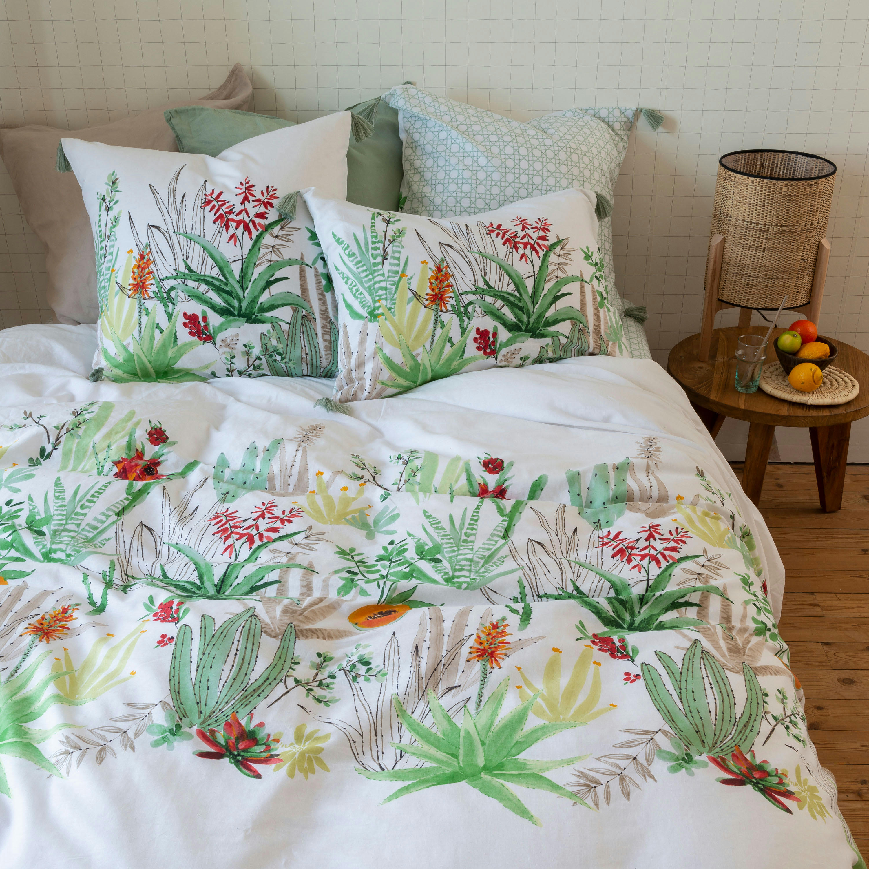 ALOEVERA - Housse de couette réversible coton et lin végétal  vert 260x240
