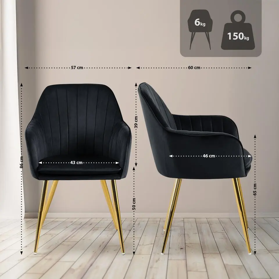 CLP Eetkamerstoel Cheryl goud Frame - Metaal - zwart