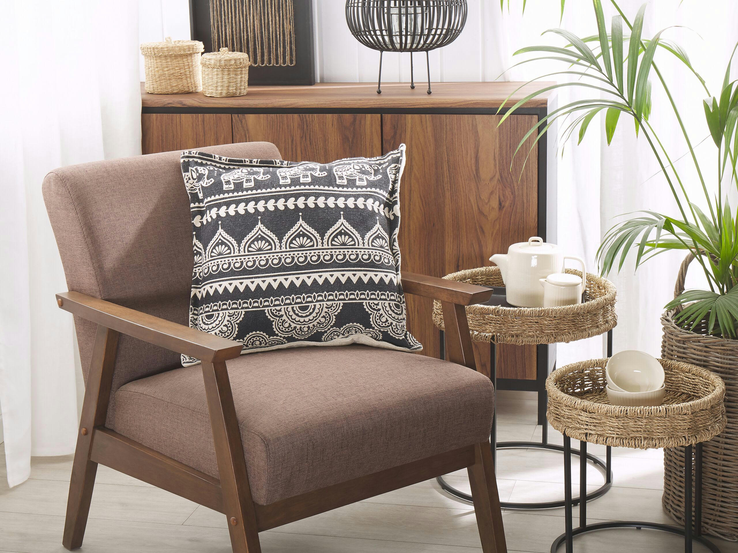 ATABAGI - Lot de 2 coussin décoratifs en tissu noir 45x12cm