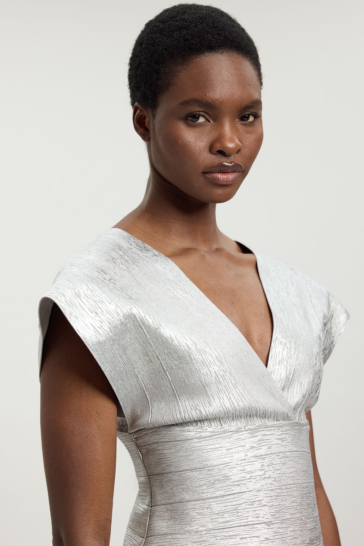 KarenMillen Foil Metallic Figure Form Bandage Angel Sleeve Top