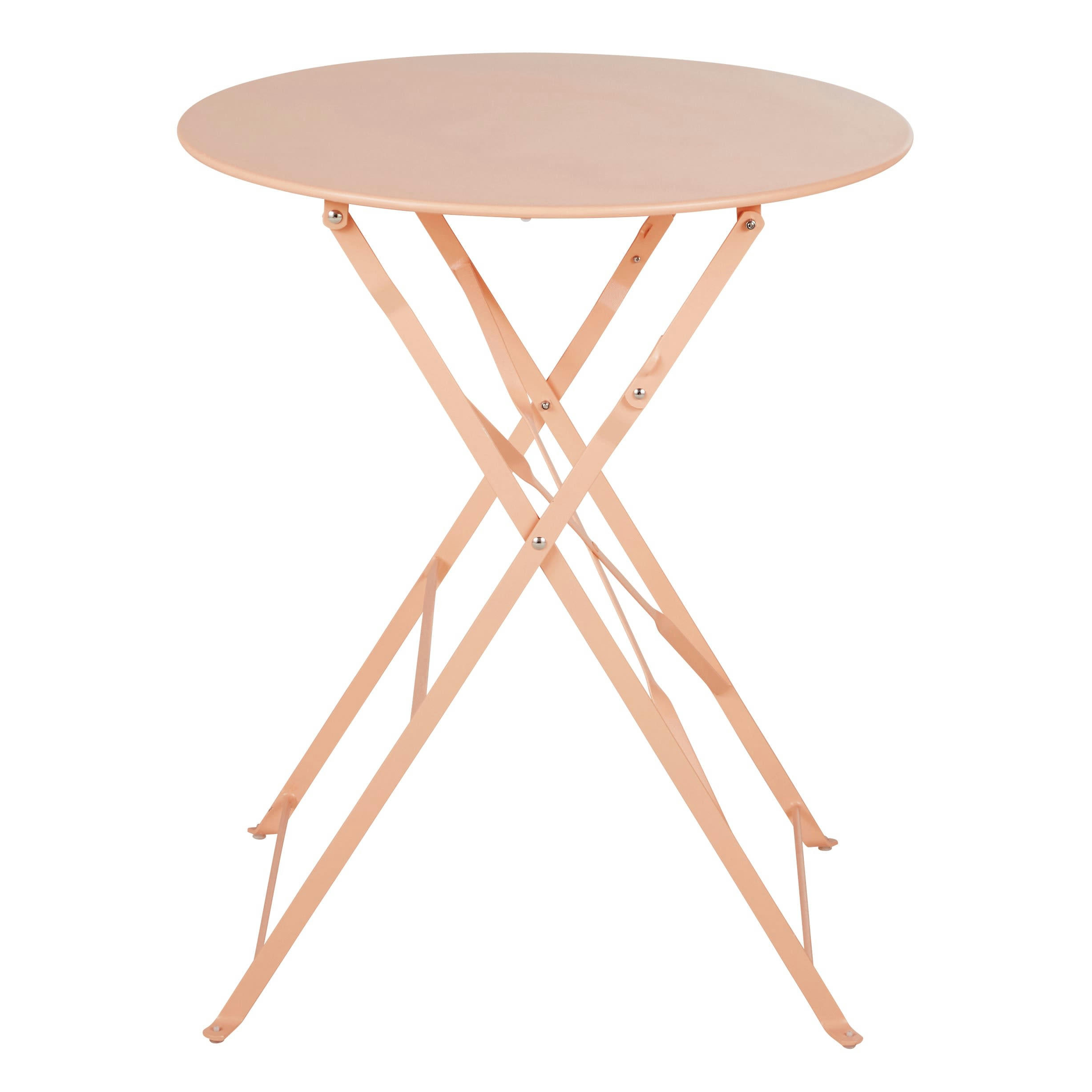 Guinguette - Table de jardin ronde pliable en métal rose pêche
