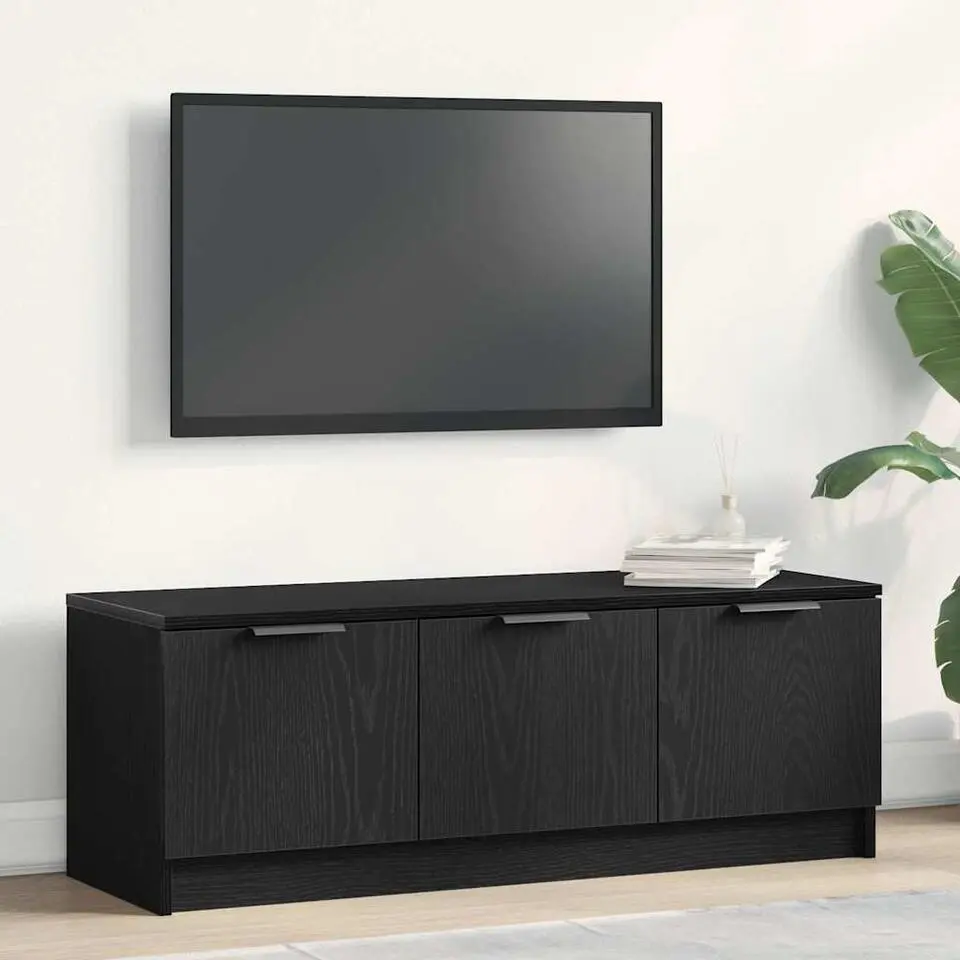 vidaXL - TV-meubel met 3 deuren - Zwart eiken - Bewerkt hout - 102x35x50 cm