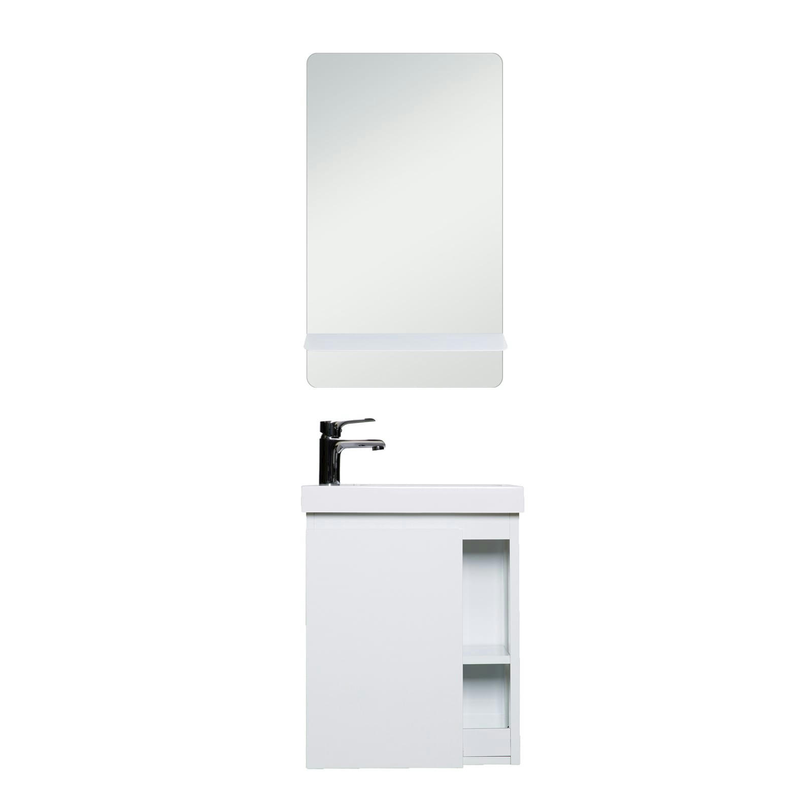 HAMPTON - Meuble lave-mains  Blanc avec vasque blanche + miroir
