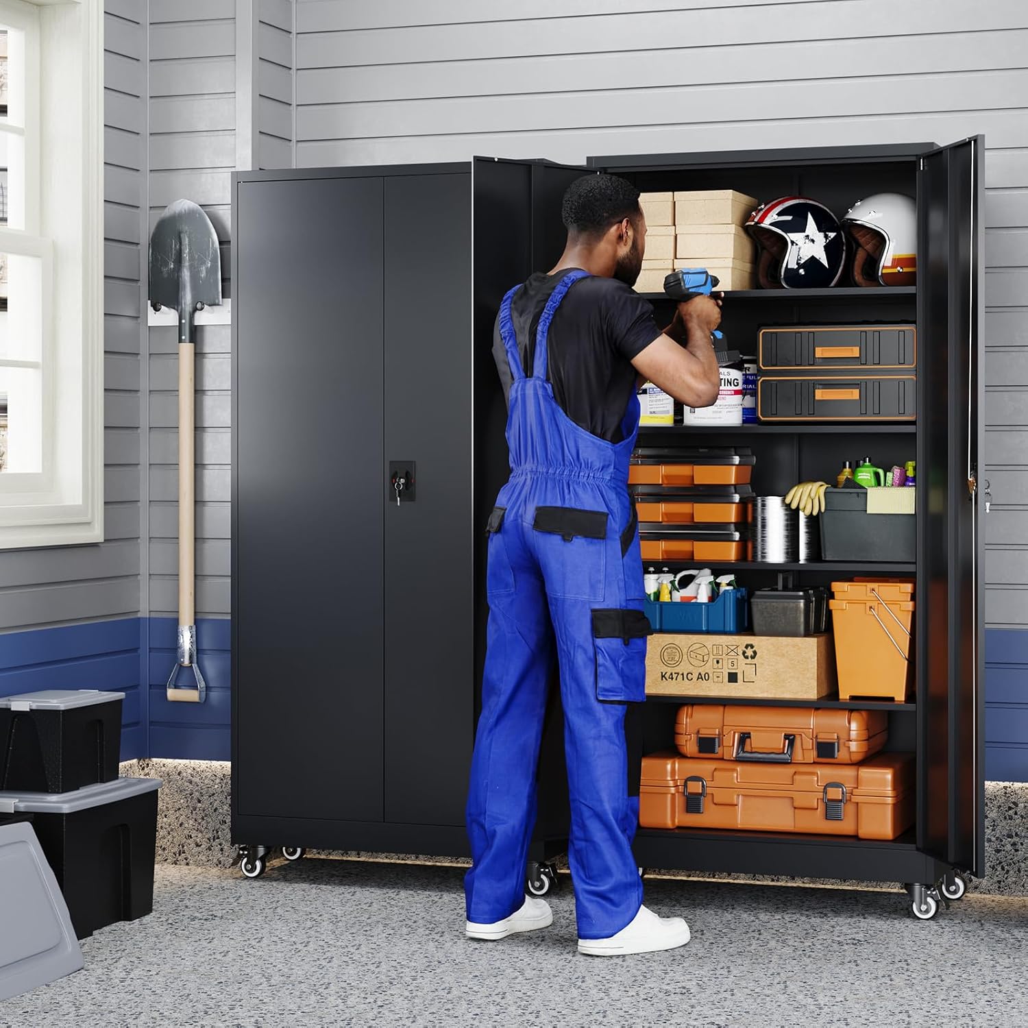 Yizosh Metal Garage Storage Cabinet with Locking Doors and Adjustable Shelves,- 75 Rolling Steel Tool Cabinet for Home Office,Garage,Warehouse