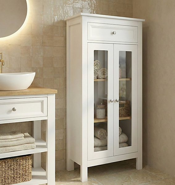 Colonne salle de bain Armoire de rangement DUO 60 laqué Blanc mat