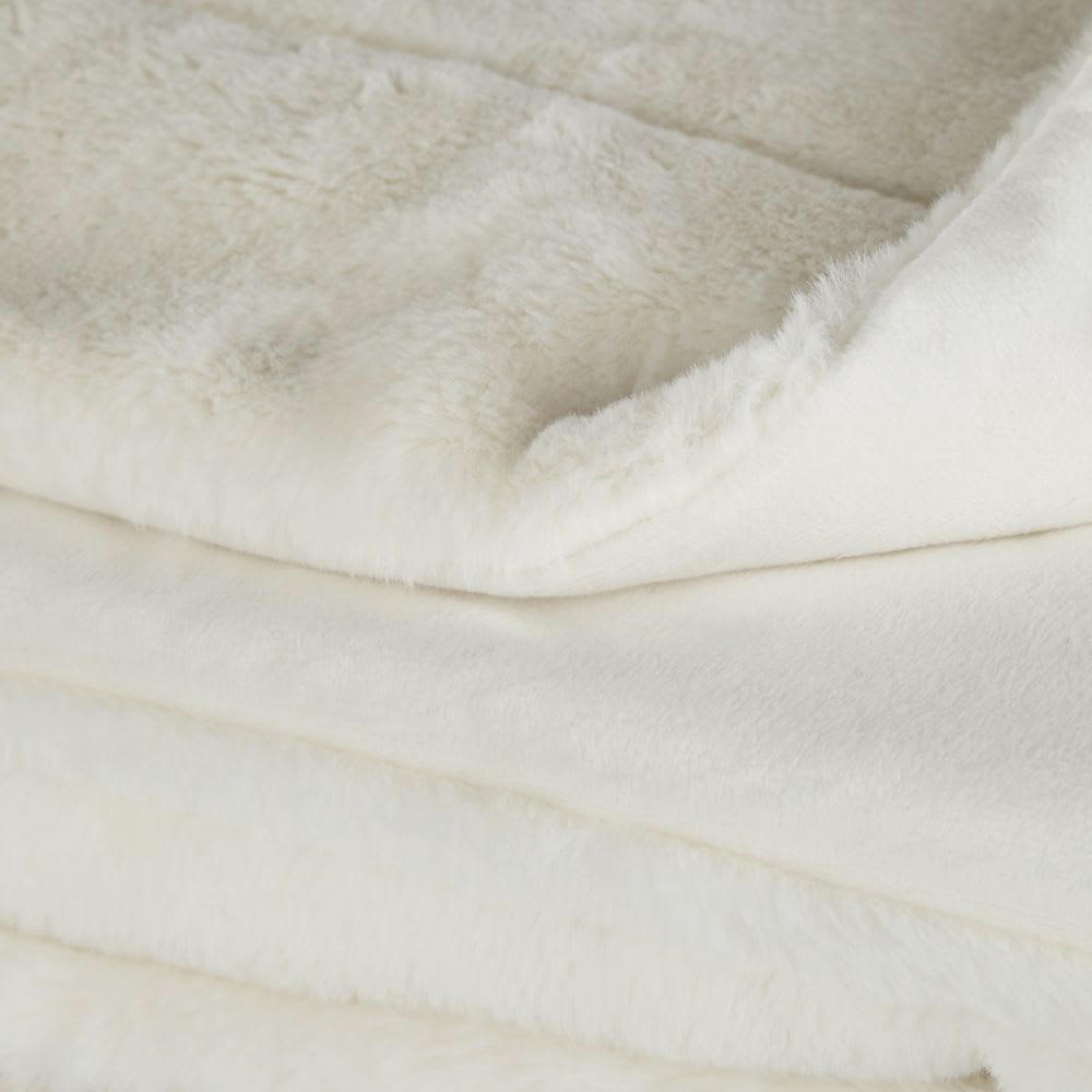 - Plaid en polyester recyclé imitation fourrure écrue 230x250