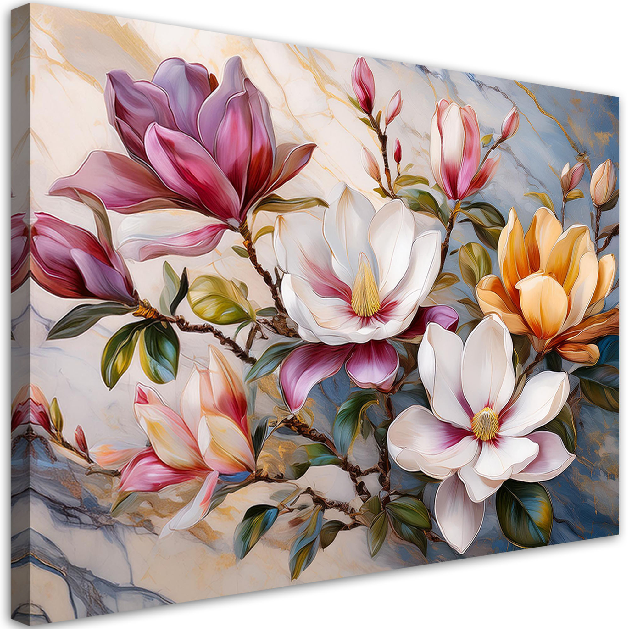 Feeby Obraz na płótnie, Magnolie Kolorowe Kwiaty Marmur 60x40