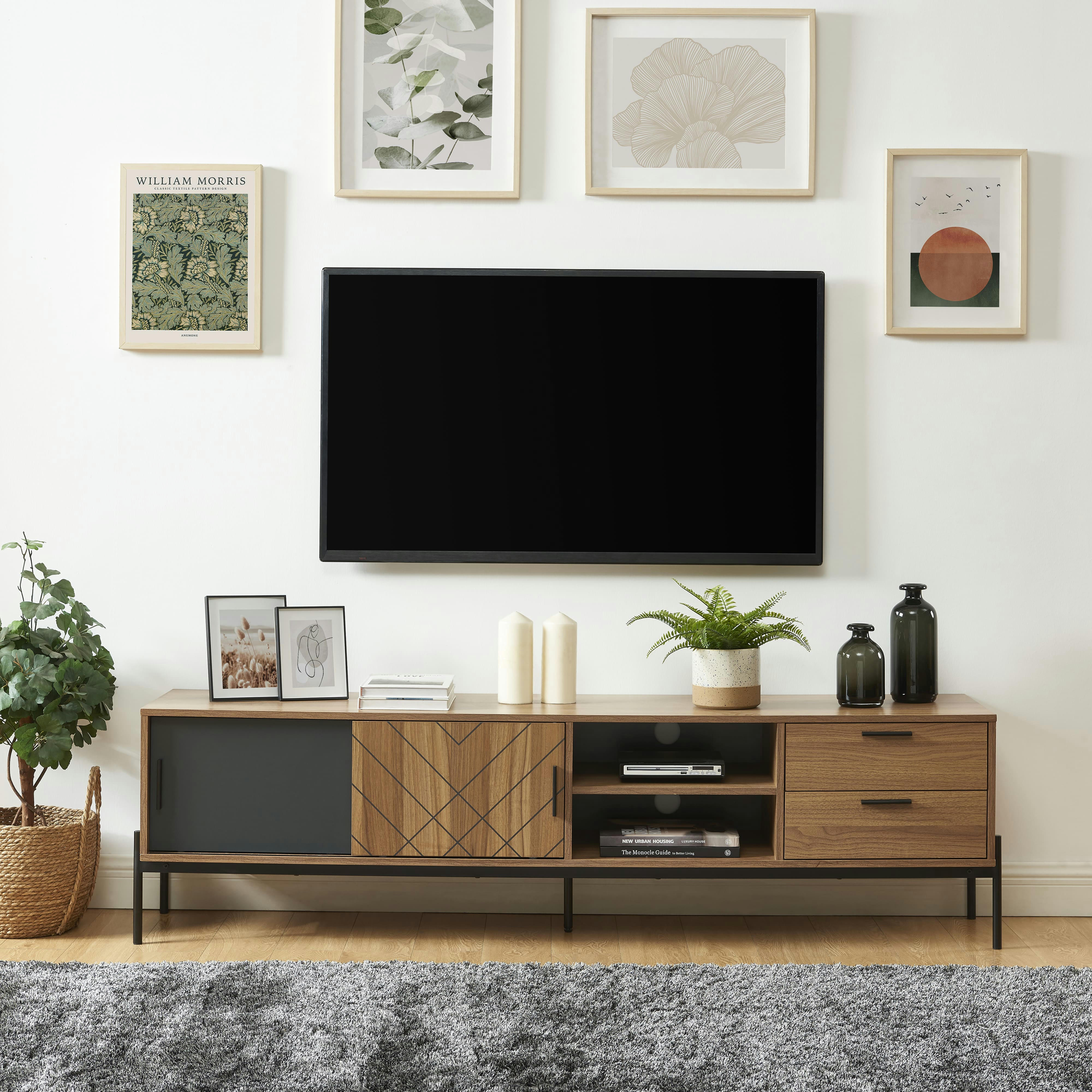 GEOMA - Meuble tv  effet chêne foncé et gris 180cm