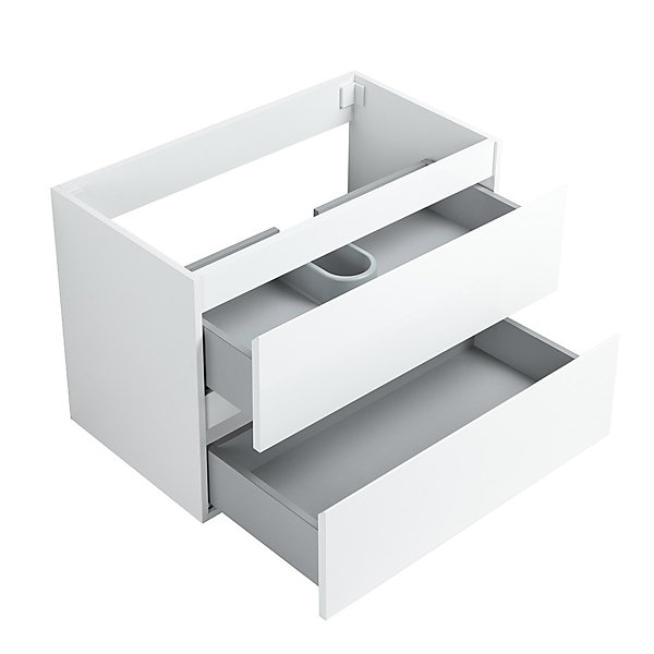 Pack Meuble prémonté 80 blanc-Vasque céramique-Robinet noir-Miroir JOY - bain-bain