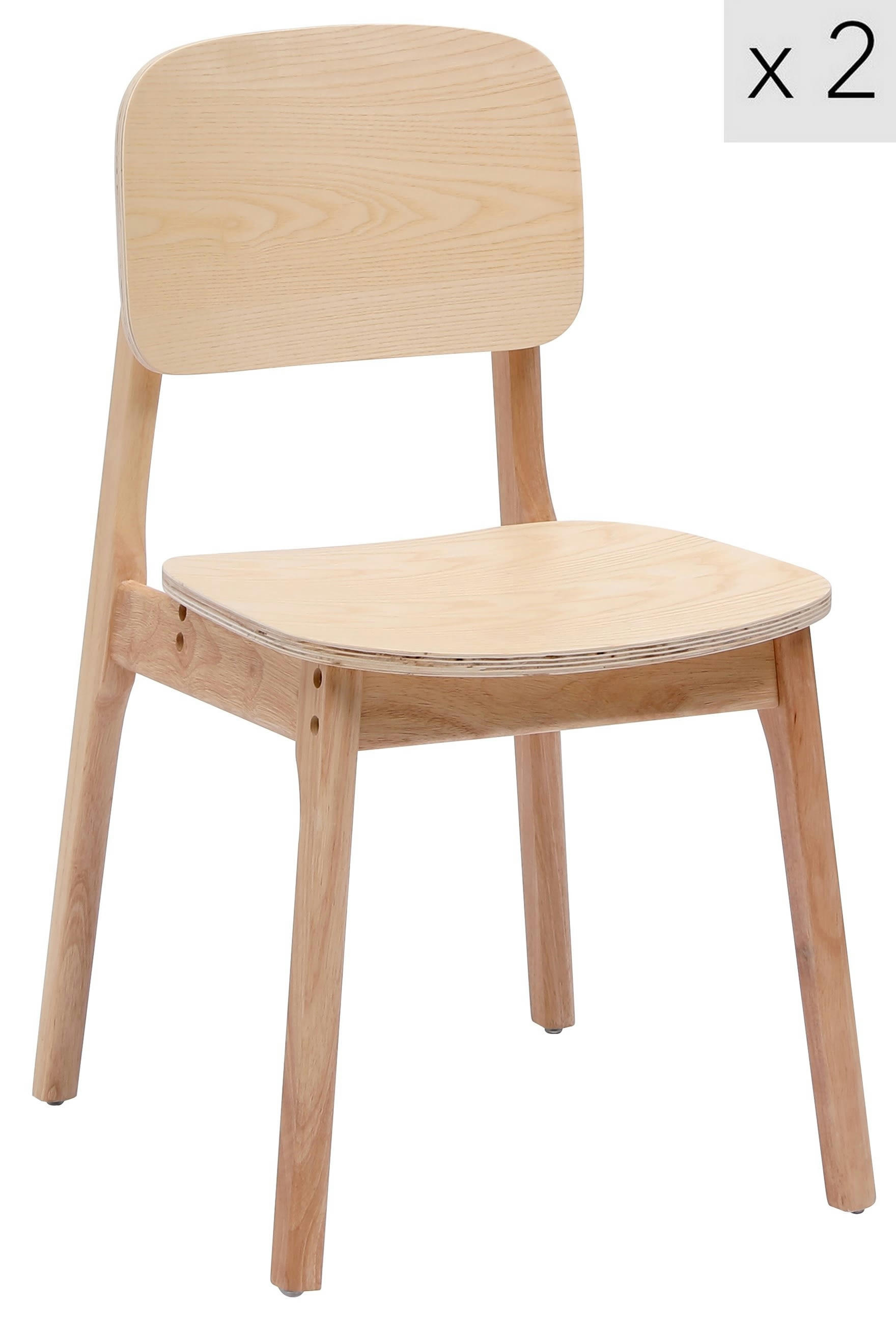 - Lot de 2 chaises en bois massif naturel