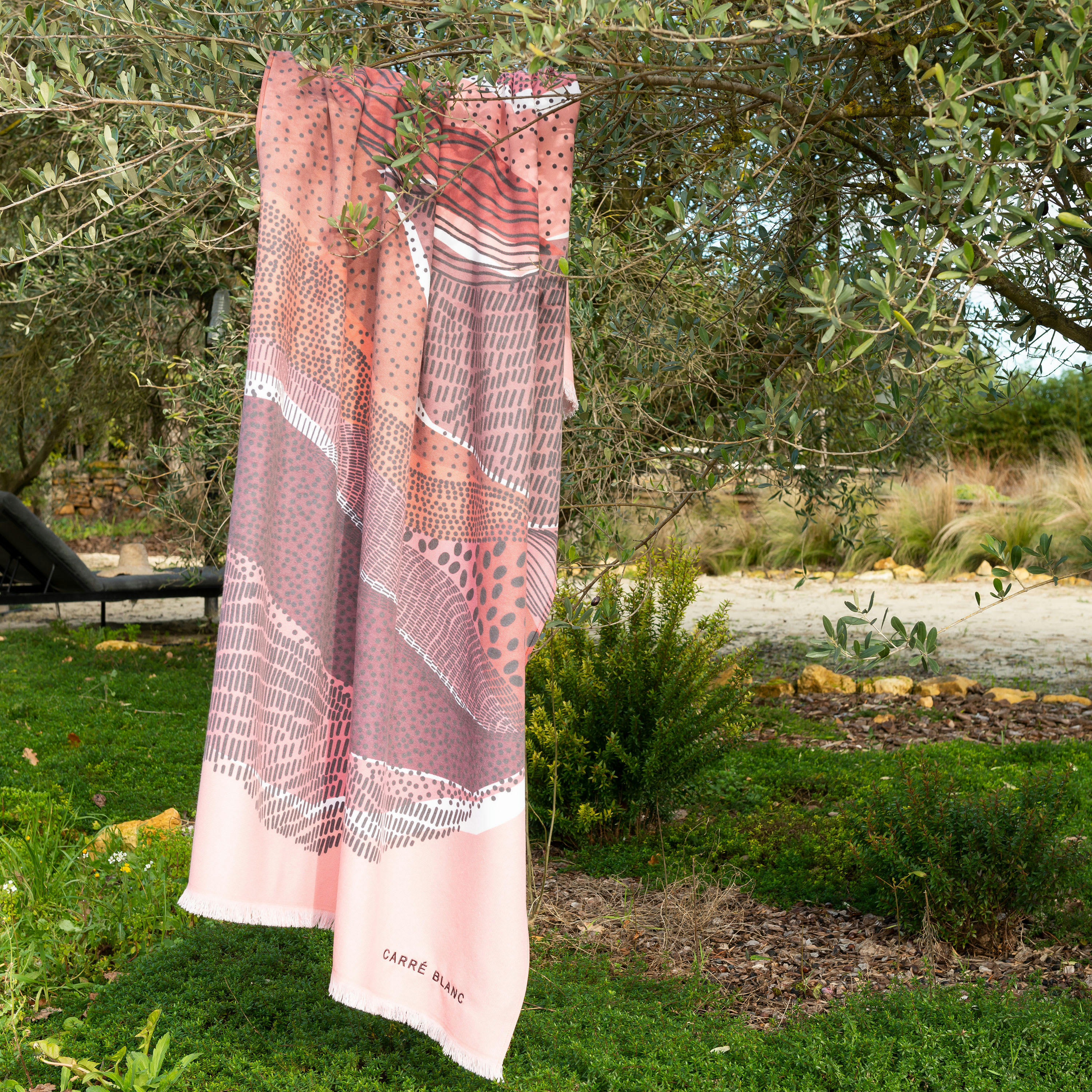 LUNA - Fouta coton imprimé brodé orange 100 x 180 cm