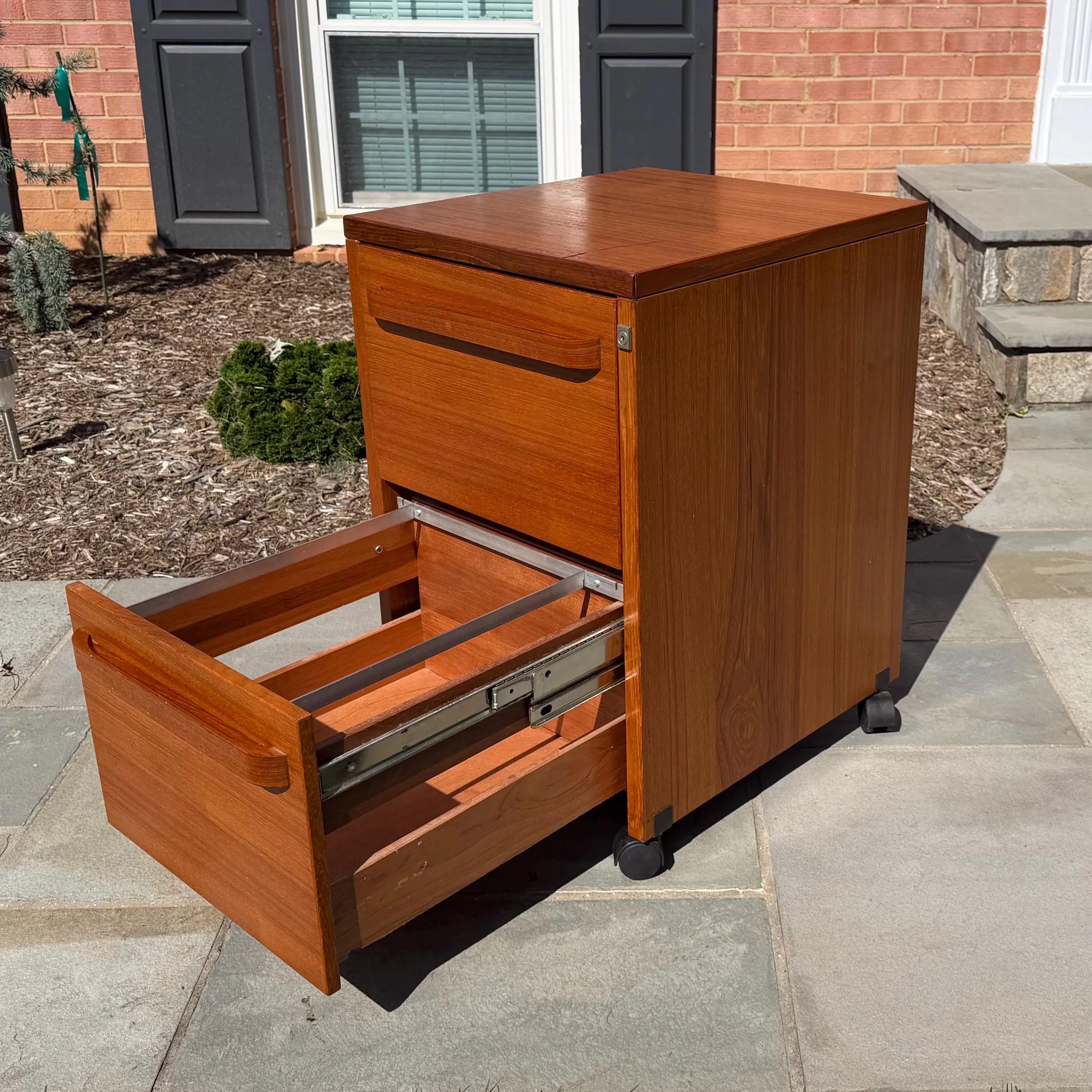 Vintage Danish Modern Teak Rolling File Cabinet 1970s 1980s 28.5x19x20.75