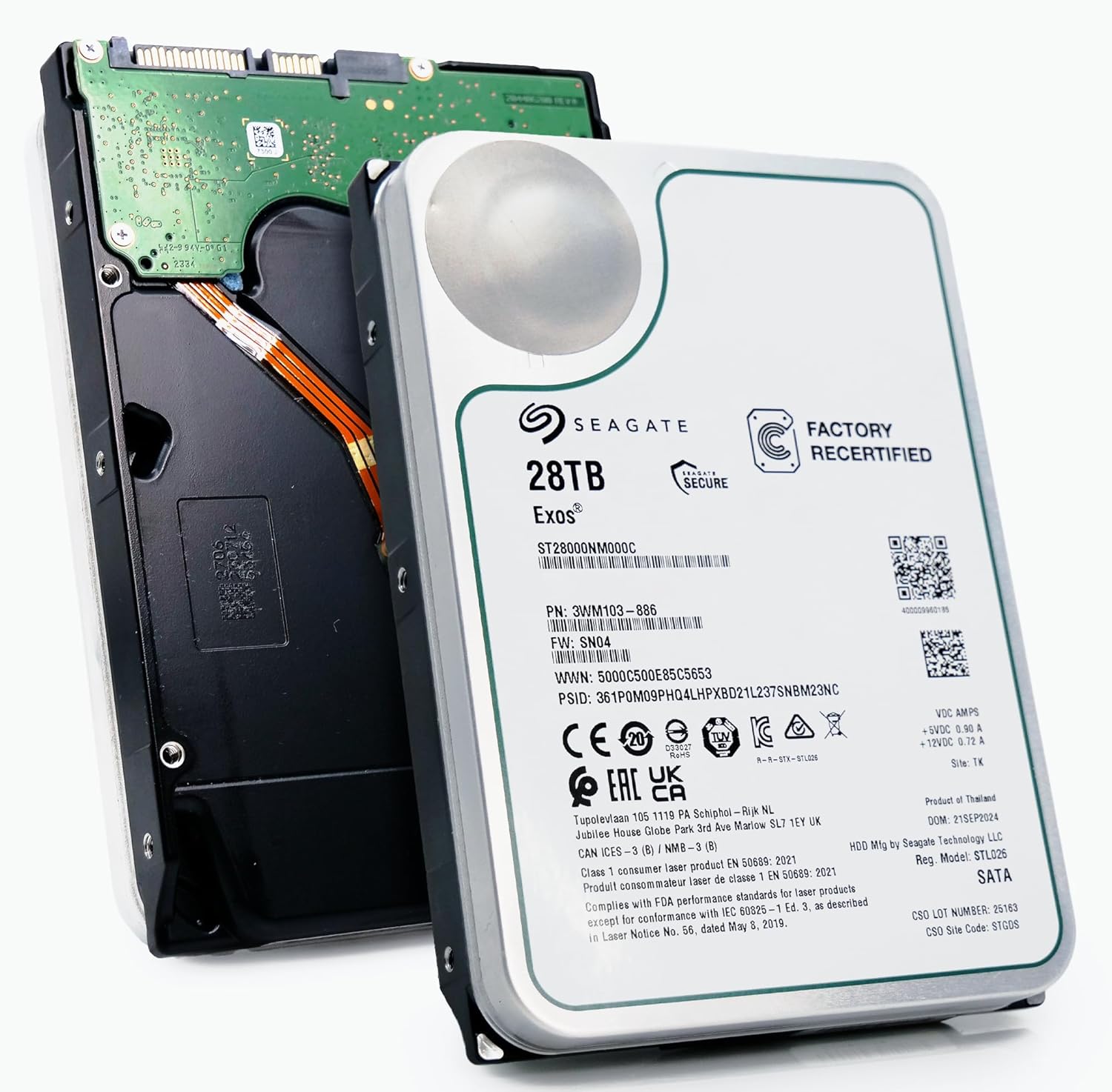 Seagate Exos 28TB Internal Hard Drive HDD - 3.5 in CMR SATA 6Gb/s  7200 RPM  512MB Cache  2.5M MTBF - ST28000NM000C (Renewed)