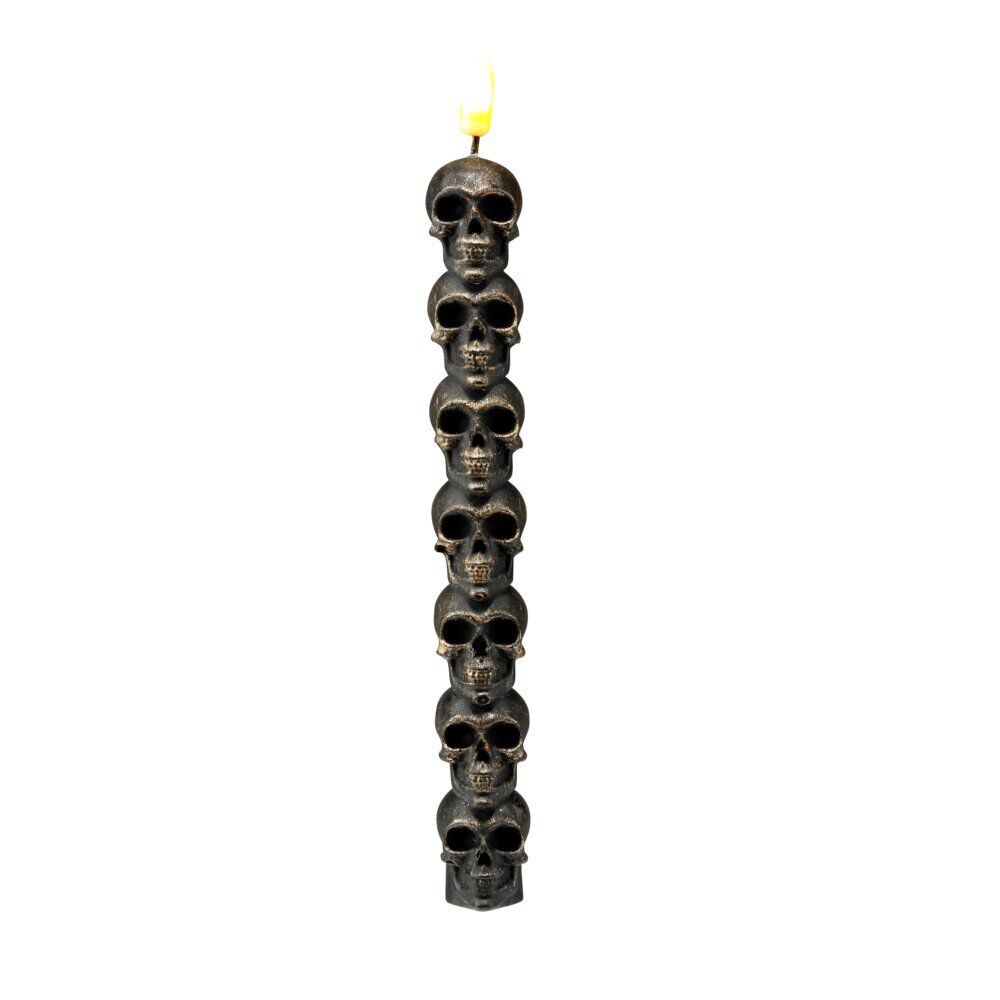 Bougie cire à LED Halloween crânes empilés noir Ø2,5xH25cm
