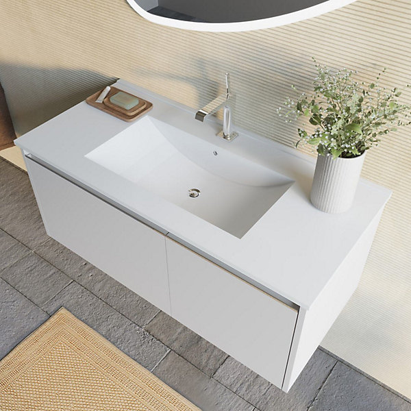Aménagement De Salle De Bain Suspendu 100Cm Gris Clair Mat Miroir 100X85 - Monaco