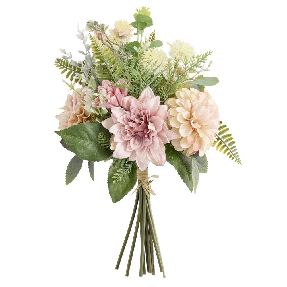 Bouquet floral dalhia fougère tons rose orange Ø22xH40cm