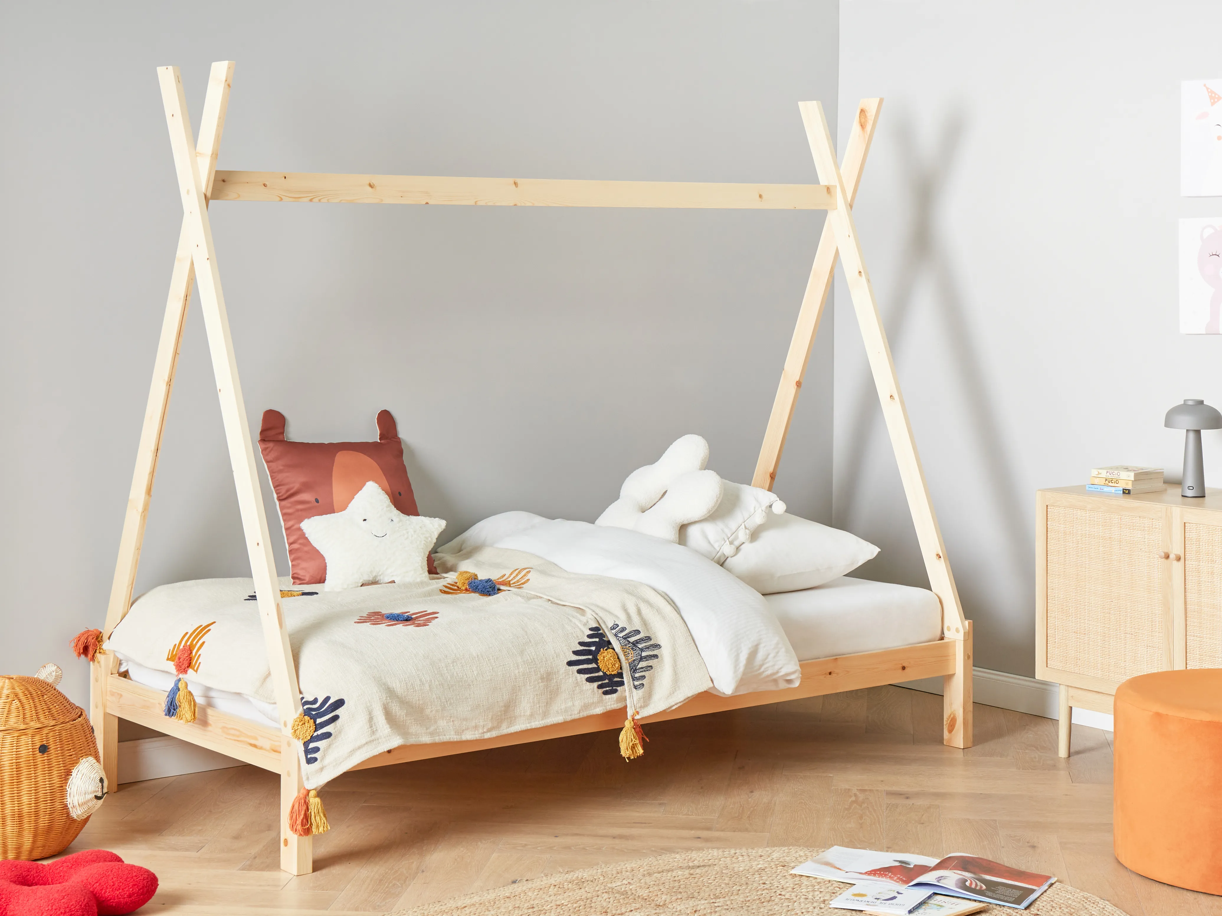 Kids Bed Teepee Pine Wood DEVAY 90 x 200 cm (EU Single) Light Brown