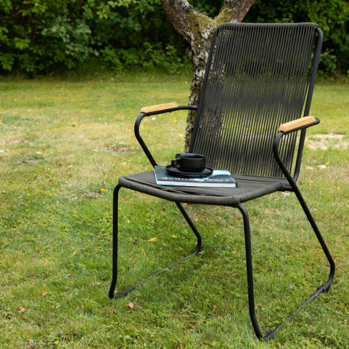 BASTIA - Lot de 2 chaises de jardin design avec assise en cordes gris foncé