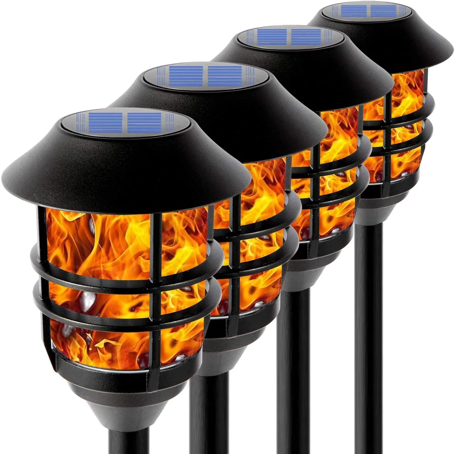Solar Outdoor Lights, Waterproof Pathway Torches, LED Metal Landscape Path Lights for Garden Patio Balcony  Pool (Pack of 4)(Pack of 4)
