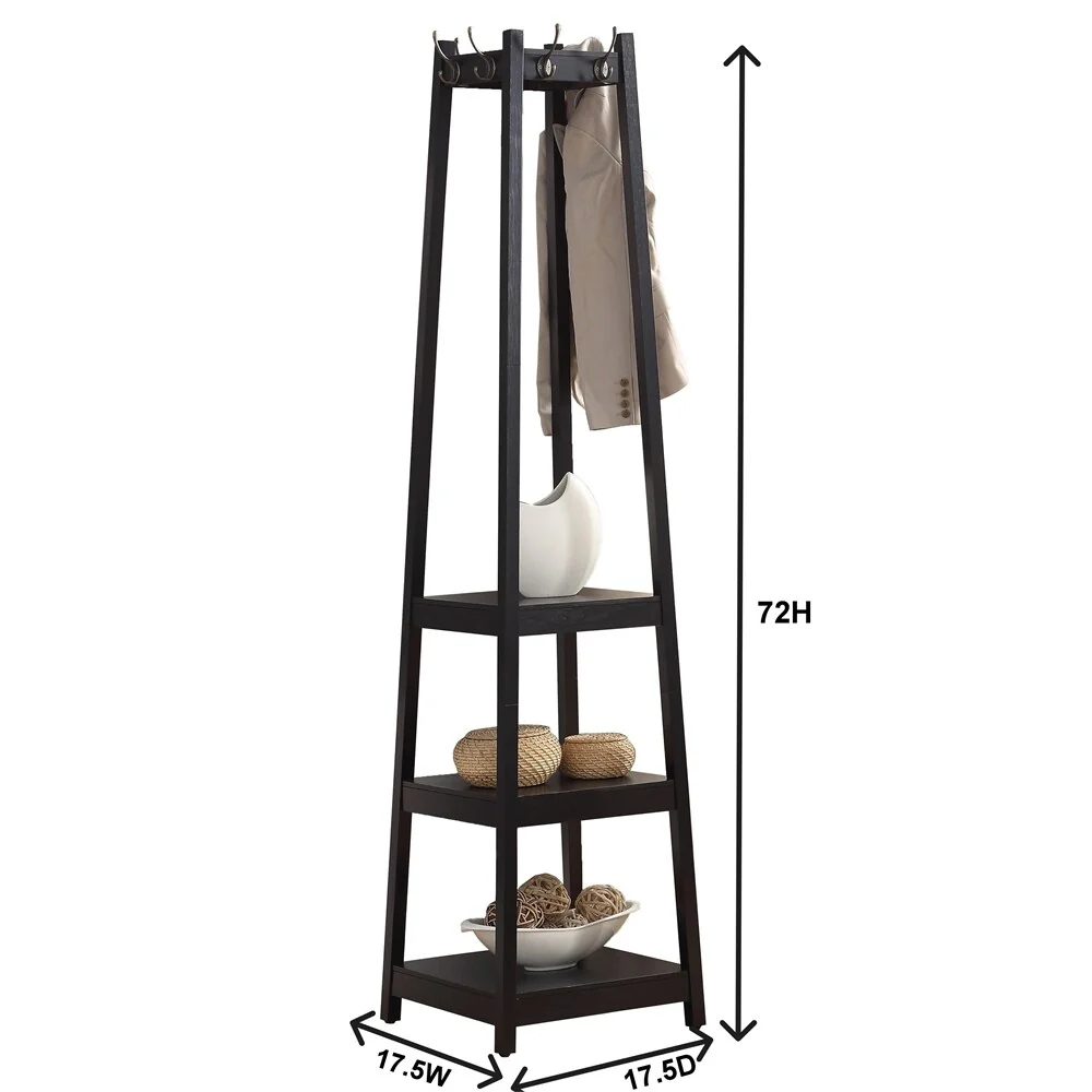 3-Tier Wood Coat Rack with Storage Shelves