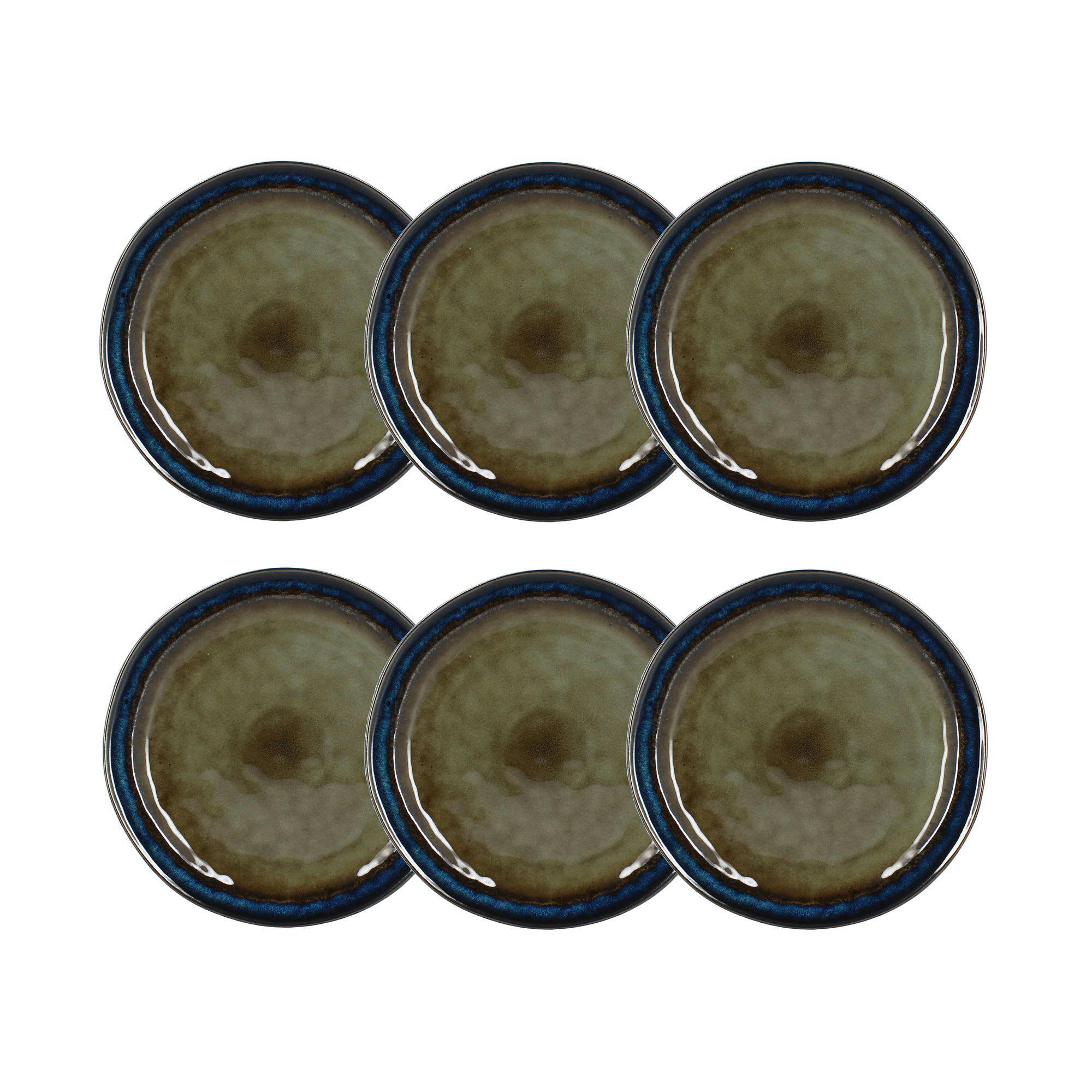 CERTALDO - Lot de 6 assiettes plates en grès marron 27cm