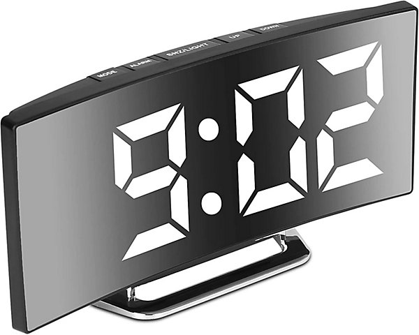 2 niveaux de luminosité, 12/24 heures, température, date, veilleuse, chargement USB et alimentation par batterie (blanc)
