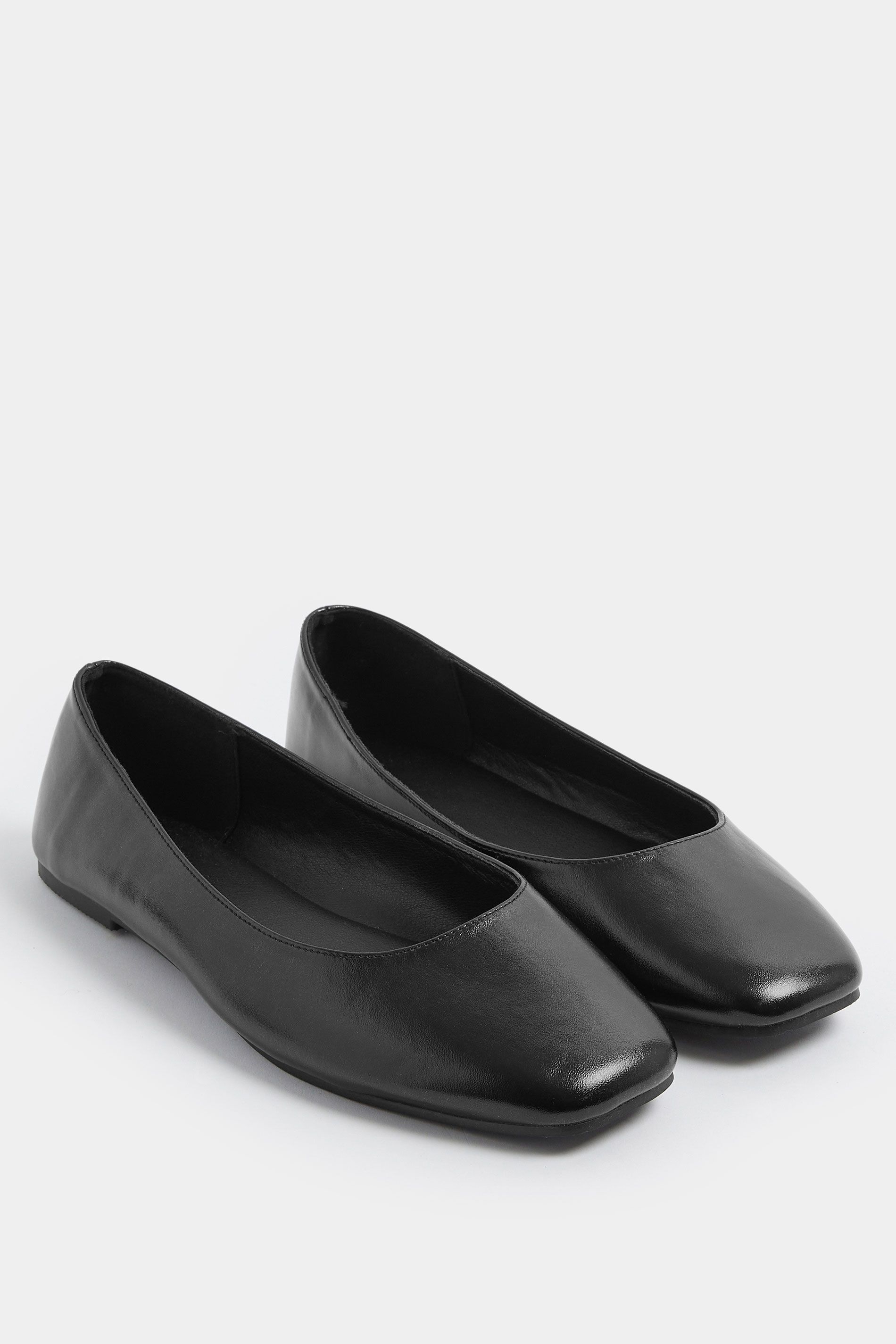 Yours Faux Leather Square Toe Ballet Pumps In Extra Wide Fit