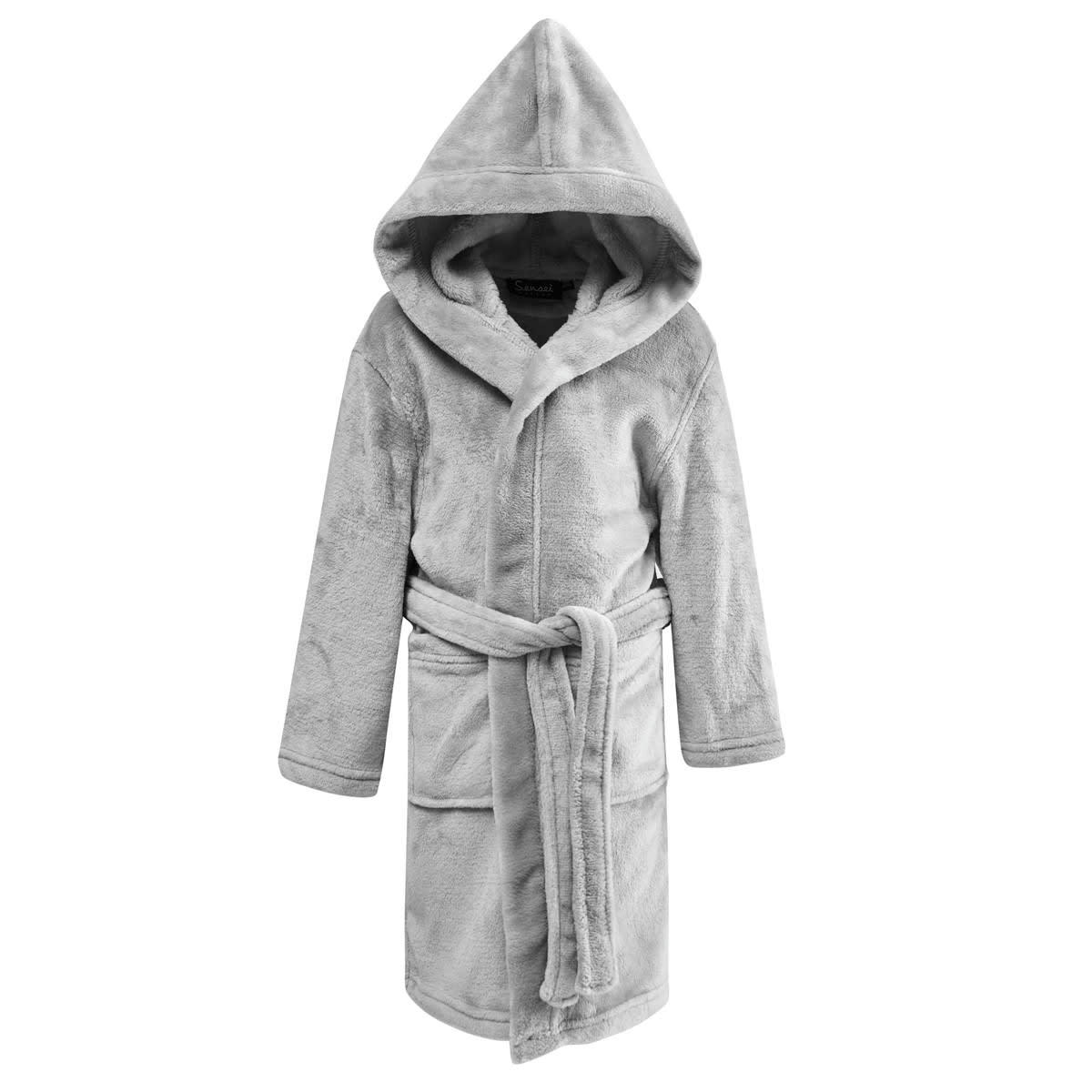 KOMO KIDS - Peignoir enfant polaire chaud à capuche  gris perle 02 ans